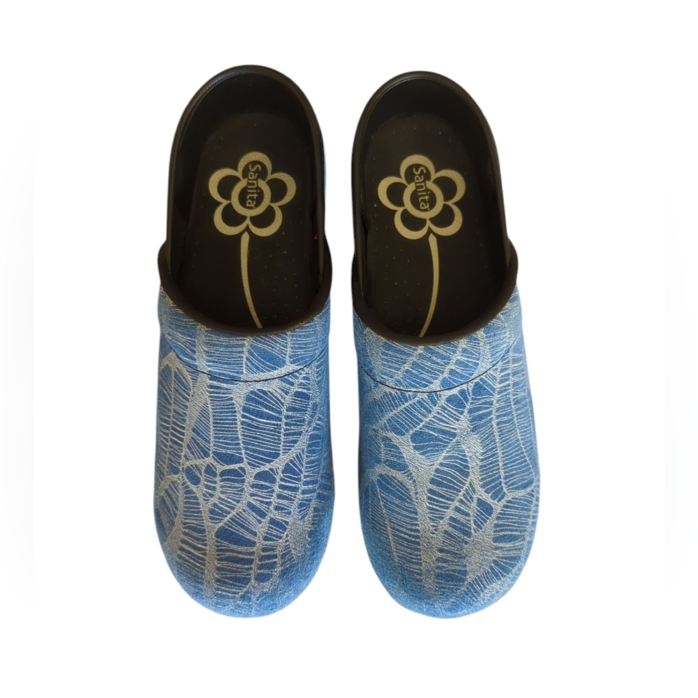 Sanita Leather Applique Design Closed Back Mules Clogs EU 39 Blue - Picture 4 of 16